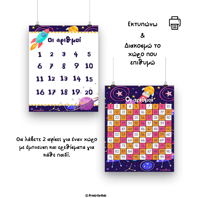 Σετ αφίσες - Οι αριθμοί στο διάστημα